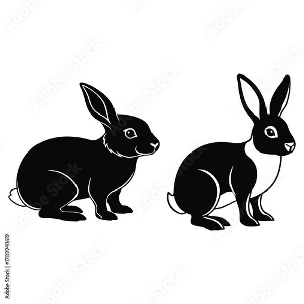 Fototapeta Rabbit Pair Black Silhouette Vector