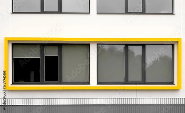Fototapeta Modern building facade with yellow window detail, abstract architecture
