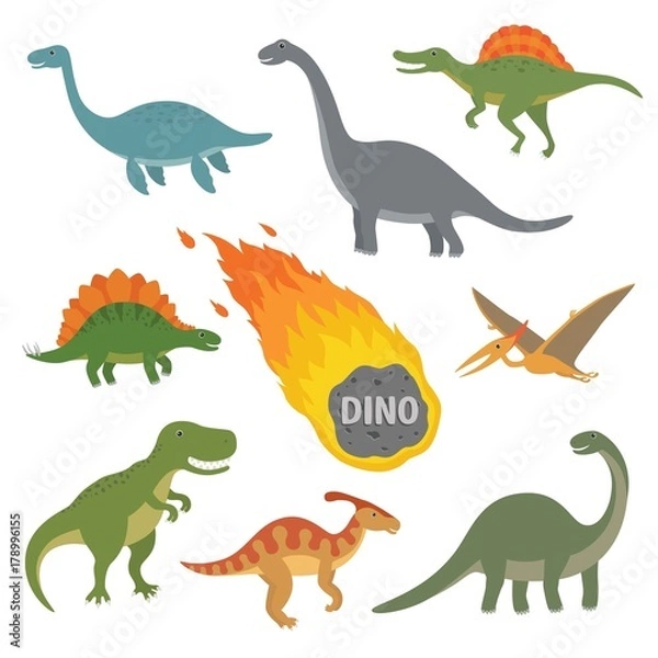 Fototapeta Vector illustration of happy Cartoon Dinosaur Character Set