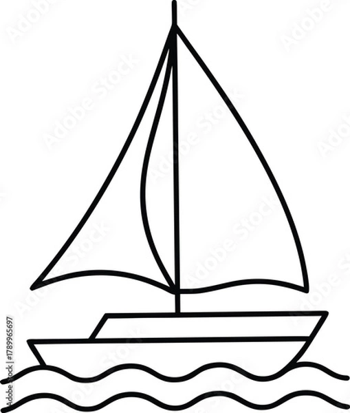 Fototapeta Sailboat on Calm Sea Minimal Line Art Travel Vector Illustration
