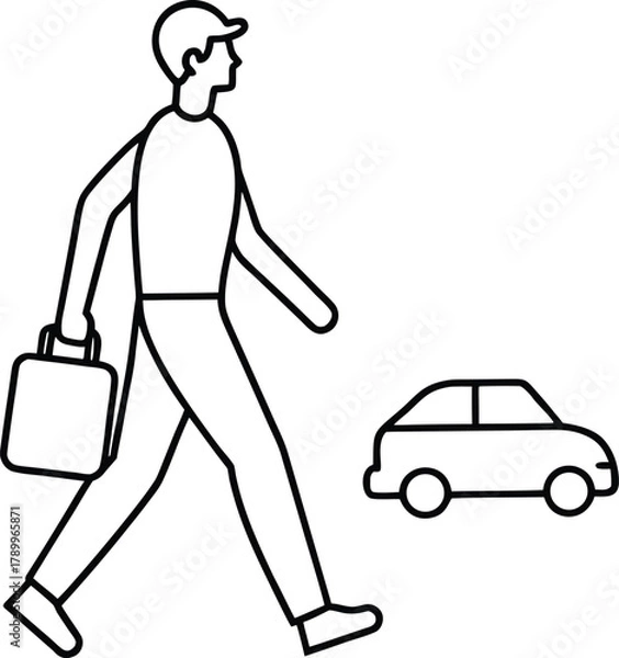 Fototapeta Traveler Walking with Suitcase Minimal Line Art Drawing Vector Illustration