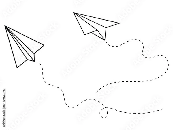 Fototapeta Flying paper plane icon vector. Paper airplane wing flying dotted line icon vector. Paper airplane, travel symbol. Flying airplane vector illustration.