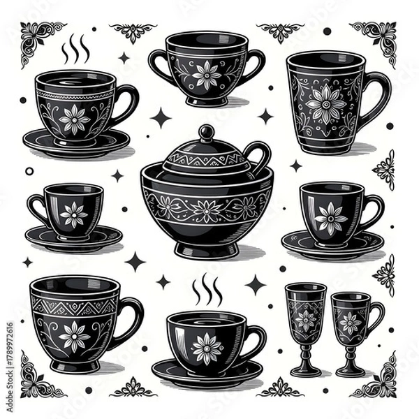 Fototapeta set of cups