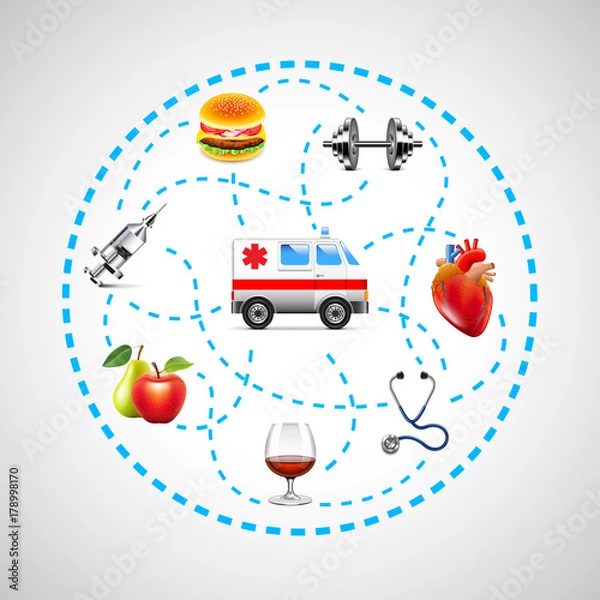 Fototapeta medical objects in circle on white background vector