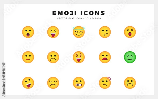 Fototapeta 15 Emojis Flat icons pack. vector illustration.