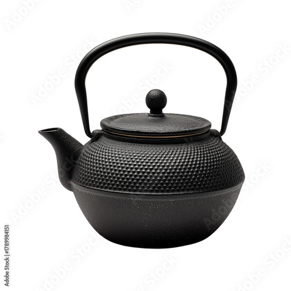 Fototapeta textured cast iron kettle with a curved spout, perfect for brewing tea on a gas stove isolated on transparent White background png
