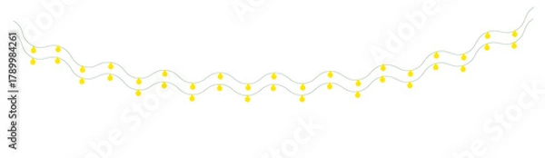 Fototapeta Festive yellow glowing light bulbs string decoration on transparent background