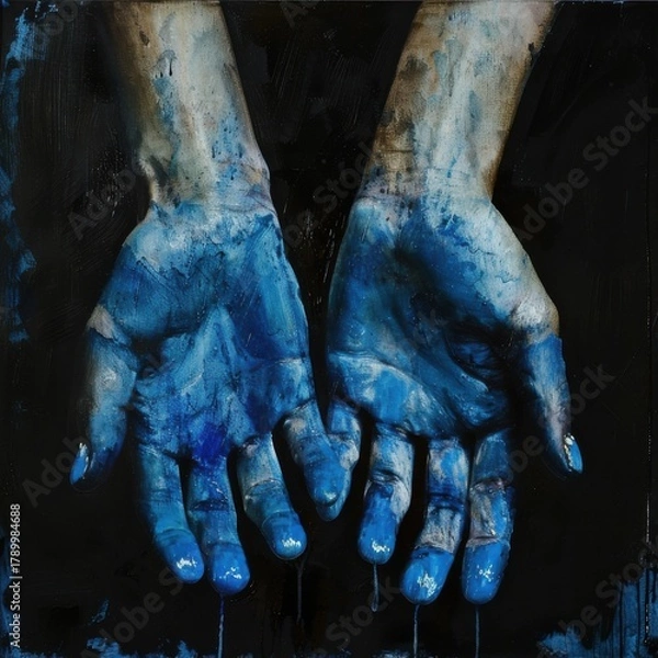 Obraz two hands painted in blue