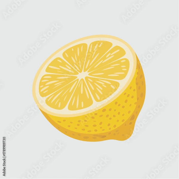Obraz Vibrant yellow lemon half illustration showing the juicy pulp and segments on a plain background.