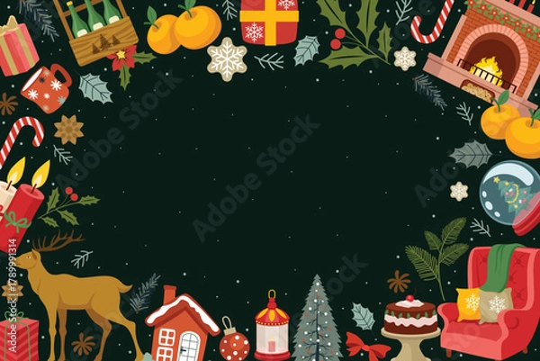 Obraz Festive Christmas Holiday Border with Cozy Elements