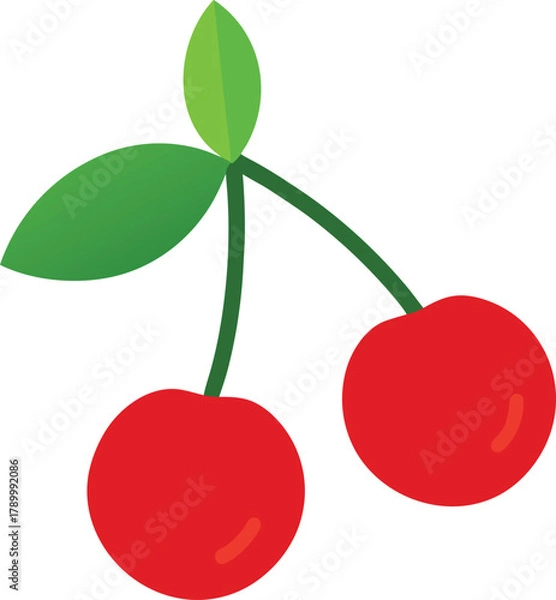 Fototapeta Cherries with Stem Flat Design Vector Illustration Isolated on White Background