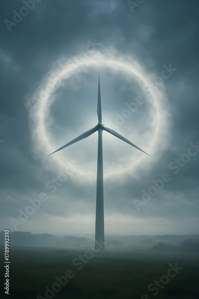Fototapeta Wind Turbine Surrounded by Mist and Cloud Halo