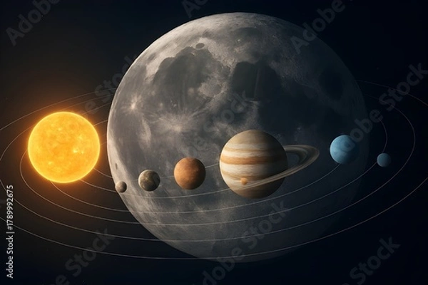 Fototapeta Solar System Aligned Over the Moon Surface