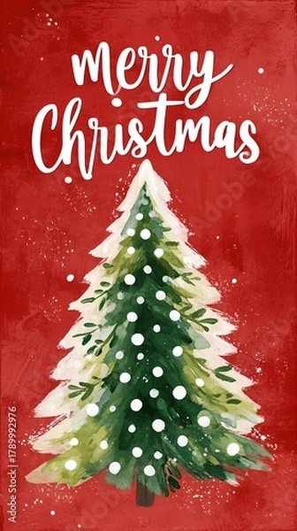 Fototapeta Festive Hand-Painted Christmas Tree Design With Whimsical Brush Strokes Generative AI