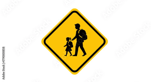 Obraz School Crossing Sign with Adult and Child Silhouettes for Pedestrian Safety