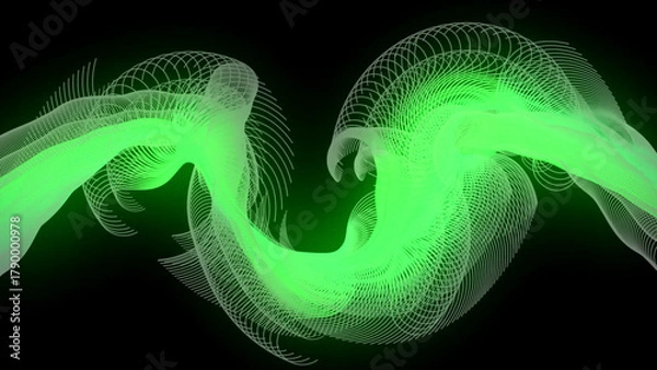 Obraz Abstract flowing bright green wavy lines on black background curve