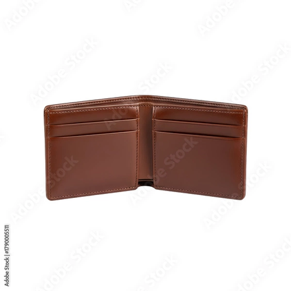 Fototapeta Elegant Brown Leather Bifold Wallet Open Showing Multiple Card Slots Isolated on Black Background Studio Lighting Professional Product Shot