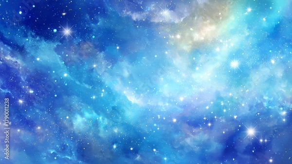 Fototapeta Deep Blue Space Nebula with Twinkling Stars and Cosmic Clouds