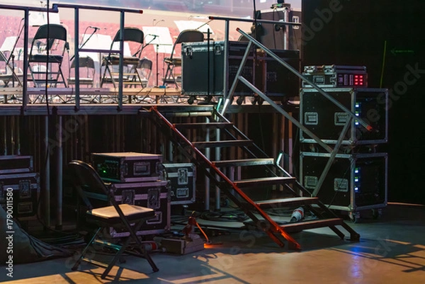 Fototapeta Stage stairs assembled for performers and crew to reach different levels of the concert stage during live events