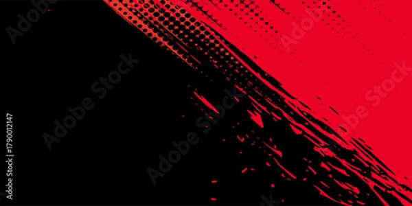 Fototapeta Black and red abstract grunge background with halftone style.