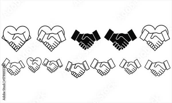 Fototapeta Handshake vector icons symbolizing trust, cooperation, and partnership with a heart shape overlay for added warmth