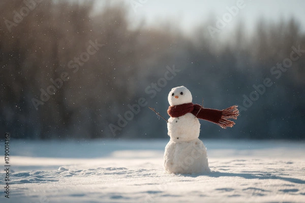 Obraz whimsical snowman adorned with bright ar scarf and digital eyes stands cheerfully in sunlight