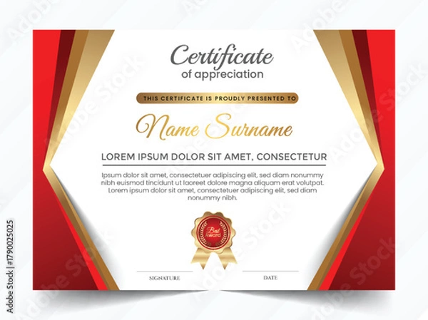 Obraz Red and gold certificate Template