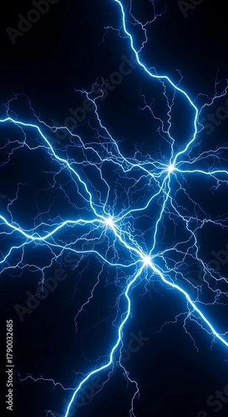 Fototapeta Intense display of electric discharges in the sky, thunderbolt strikes