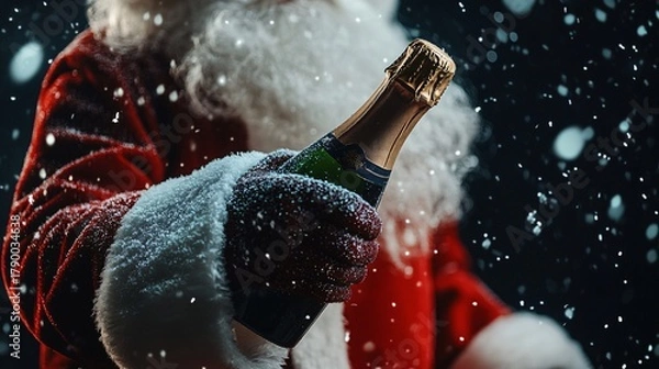 Obraz Elegant Santa Claus with Champagne Bottle