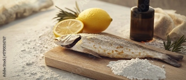 Fototapeta Savory dried fish and lemon slice