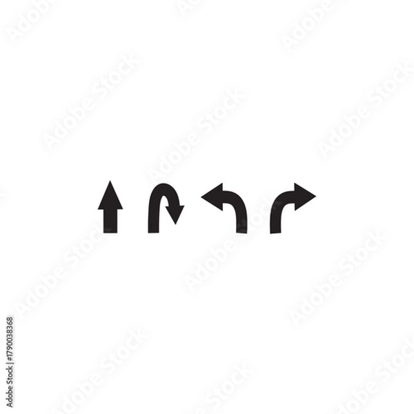 Fototapeta Set of Direction Arrows – Turn, U-Turn, Left and Right Road Icons
