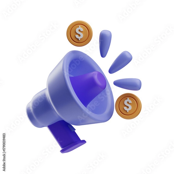 Fototapeta 3D Illustration, character, icon Megaphone with Coins