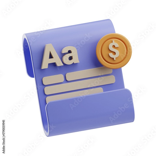 Fototapeta 3D Illustration of Financial Document with Coin
