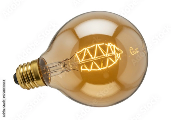 Fototapeta Isolated retro-style amber-toned lightbulb with filament, showing intricate geometric design