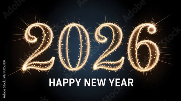 Fototapeta Sparkling 2026 Happy New Year celebration with bright festive fireworks