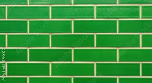 Obraz Vibrant green subway tile wall with white grout