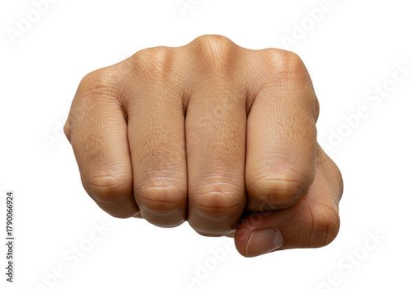 Obraz Isolated raised fist ready to strike, powerful aggressive pose, strong male hand action