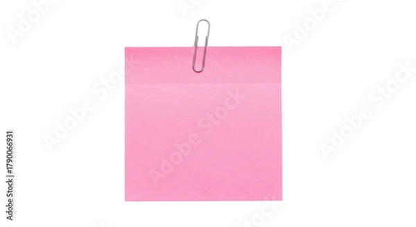 Obraz Isolated pink sticky note attached with clip, a convenient reminder for important tasks