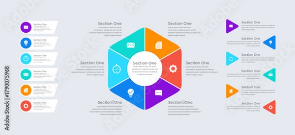 Fototapeta 6-Section Hexagon Infographic Template for Purple Data