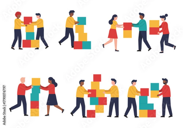 Obraz People building with blocks