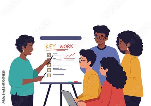 Obraz People gathered around a whiteboard during a presentation