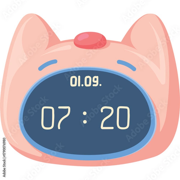 Obraz Cute Pink Cat Shaped Digital Alarm Clock Showing 07 20 Time With A Transparent Background