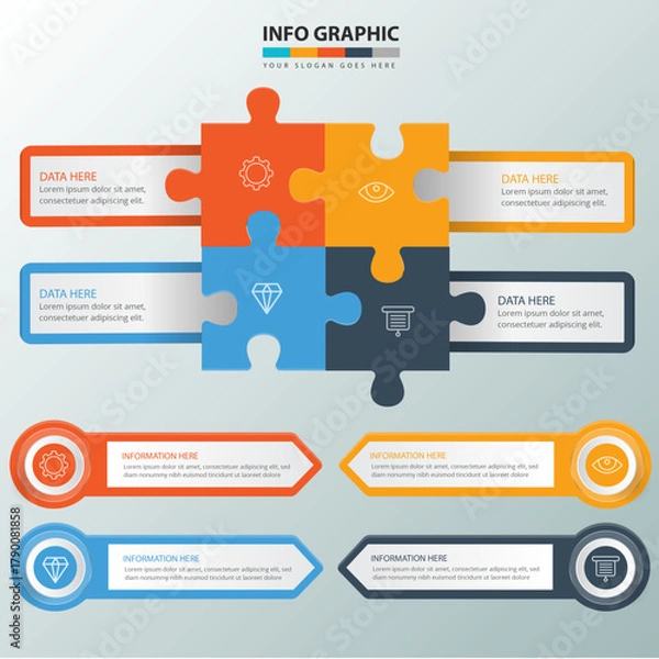 Fototapeta Jigsaw Puzzle Solution and Integration Infographic