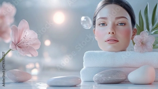 Fototapeta Assorted Beauty Products and Fresh Towel