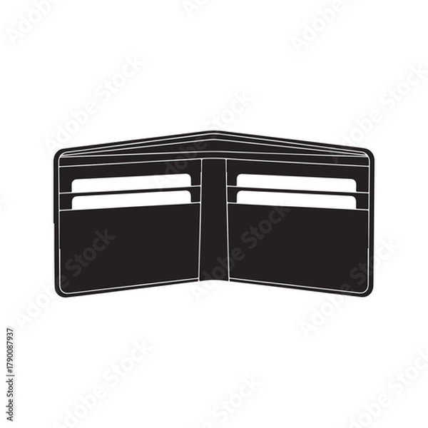Fototapeta Open empty wallet silhouette vector flat illustration design on white background