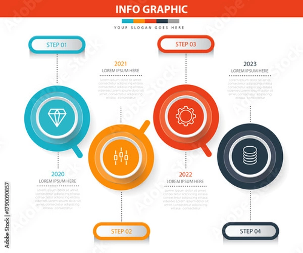 Fototapeta 4 Circle Flow Infographic Template - Business Connection Diagram