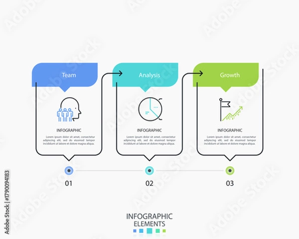 Fototapeta 3 Step Timeline Bubble Infographic Template - Business Concept Presentation