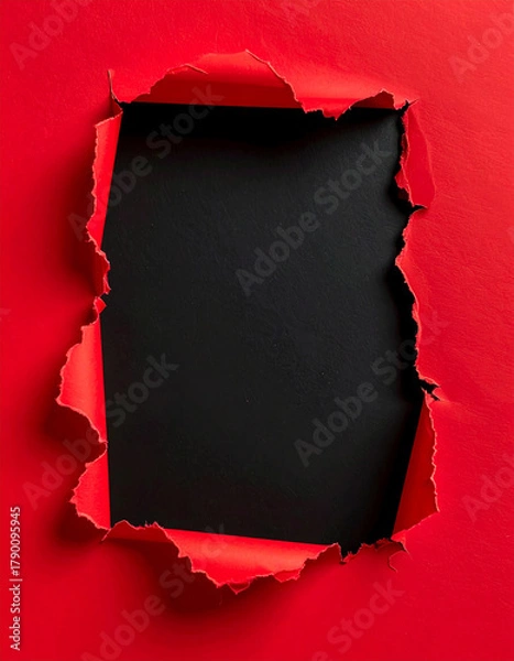 Obraz Torn red paper revealing black background in close-up view