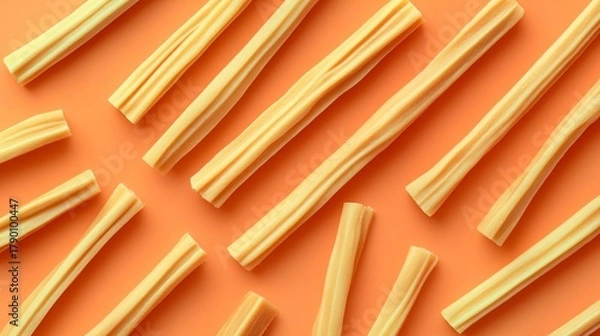 Fototapeta Elevated view of vanilla sticks on colorful backdrop