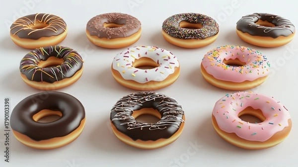 Fototapeta Assorted Donuts Collection on White Background